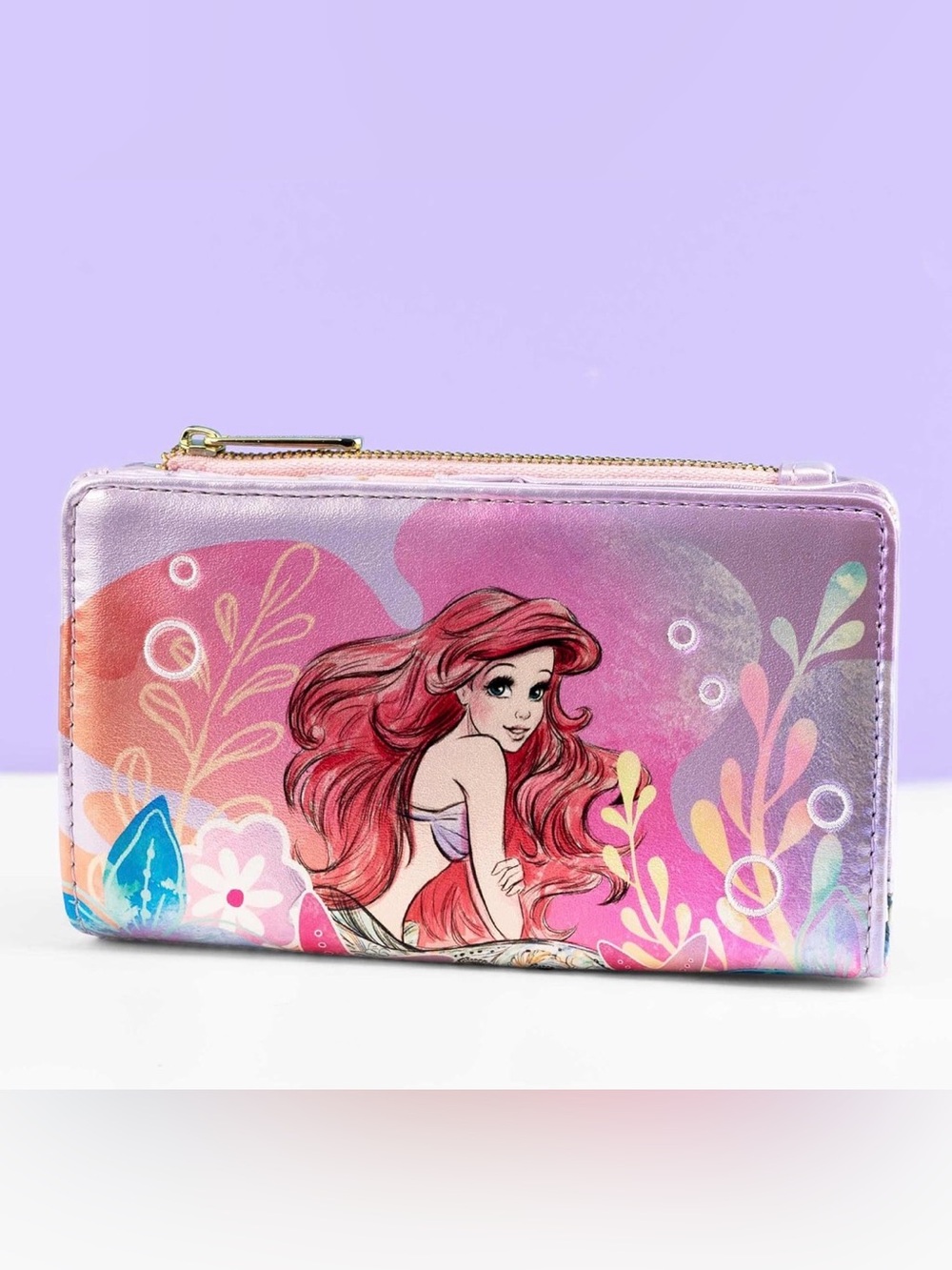 NEW Loungefly Disney The Little Mermaid ARIEL Iridescent Soft Floral Long Wallet
